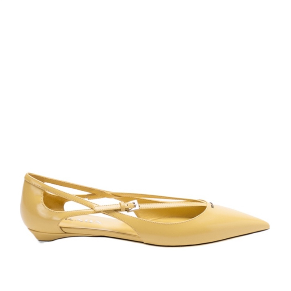 Prada Leather Crisscross Buckle Ballerina Flats